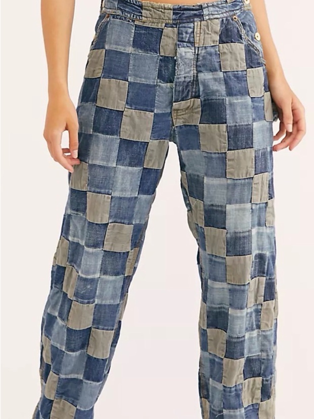 Patchwork Blue and Gray Women's Jeans - Relaxed Fit